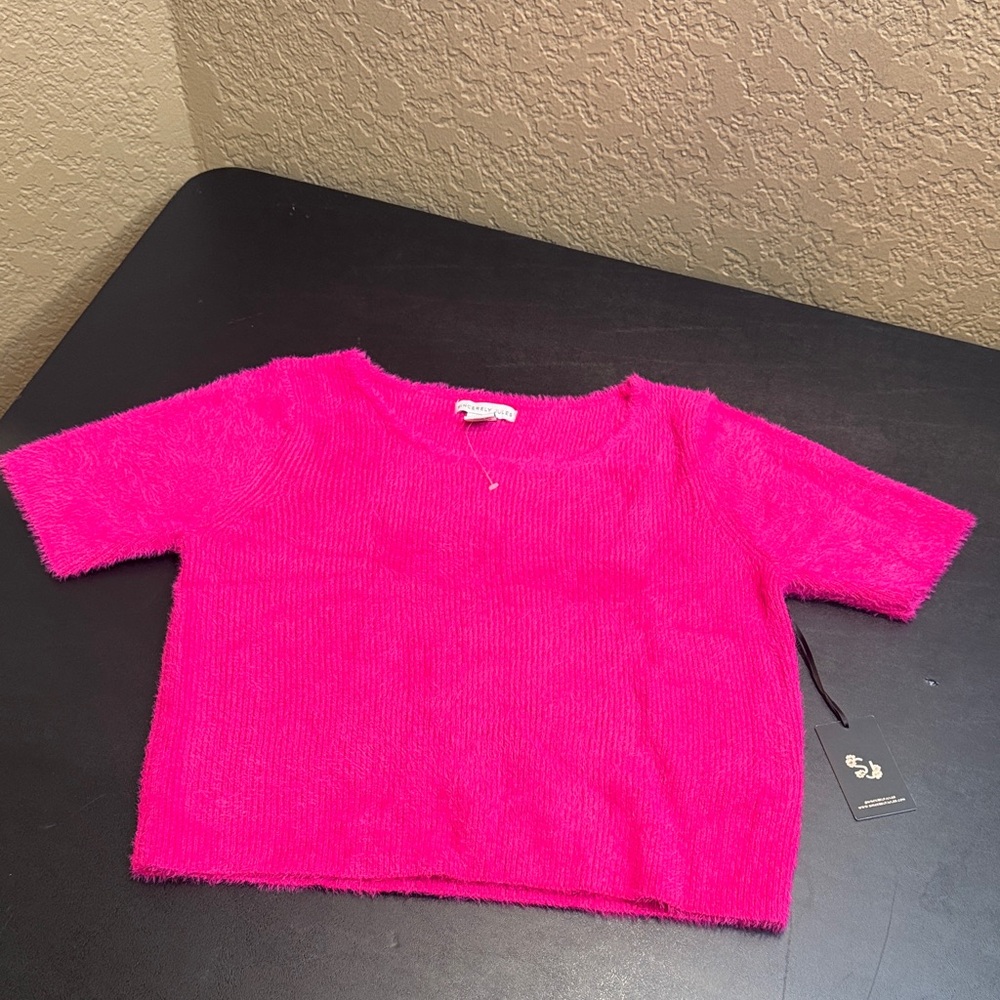 Sincerely Jules Fuzzy Pink Short Sleeve Tee